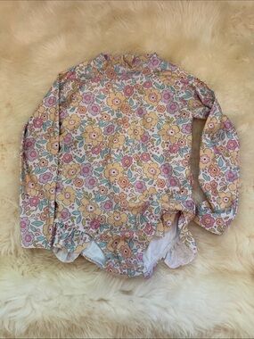 Girls Floral Long-Sleeve One-Piece Swimsuit - Pink Floral